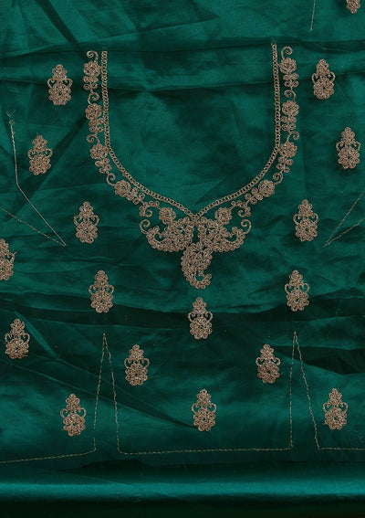 Bottle Green Zariwork Net Designer Semi-Stitched Lehenga - koskii