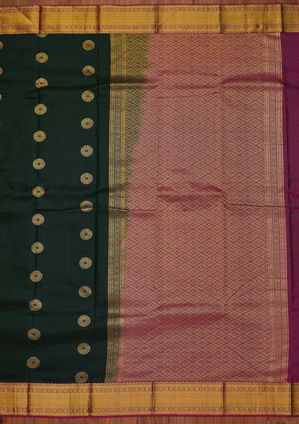 Bottle Green Zariwork Pure Silk Designer Saree - koskii