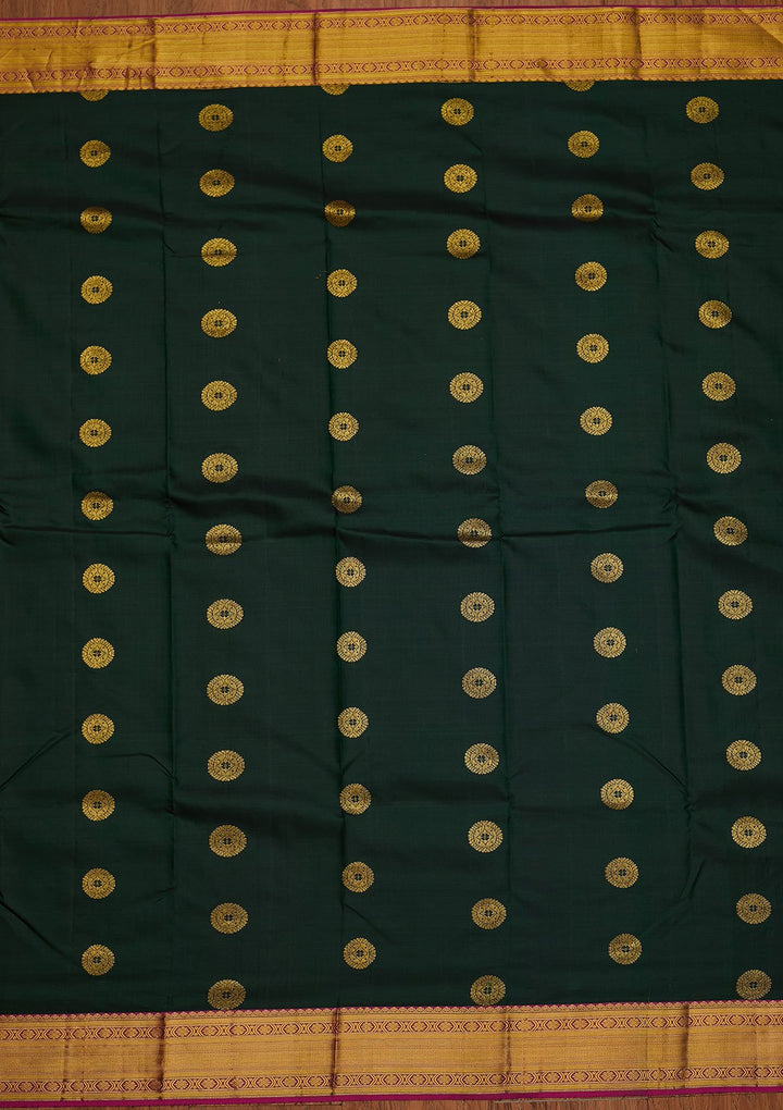 Bottle Green Zariwork Pure Silk Designer Saree - koskii
