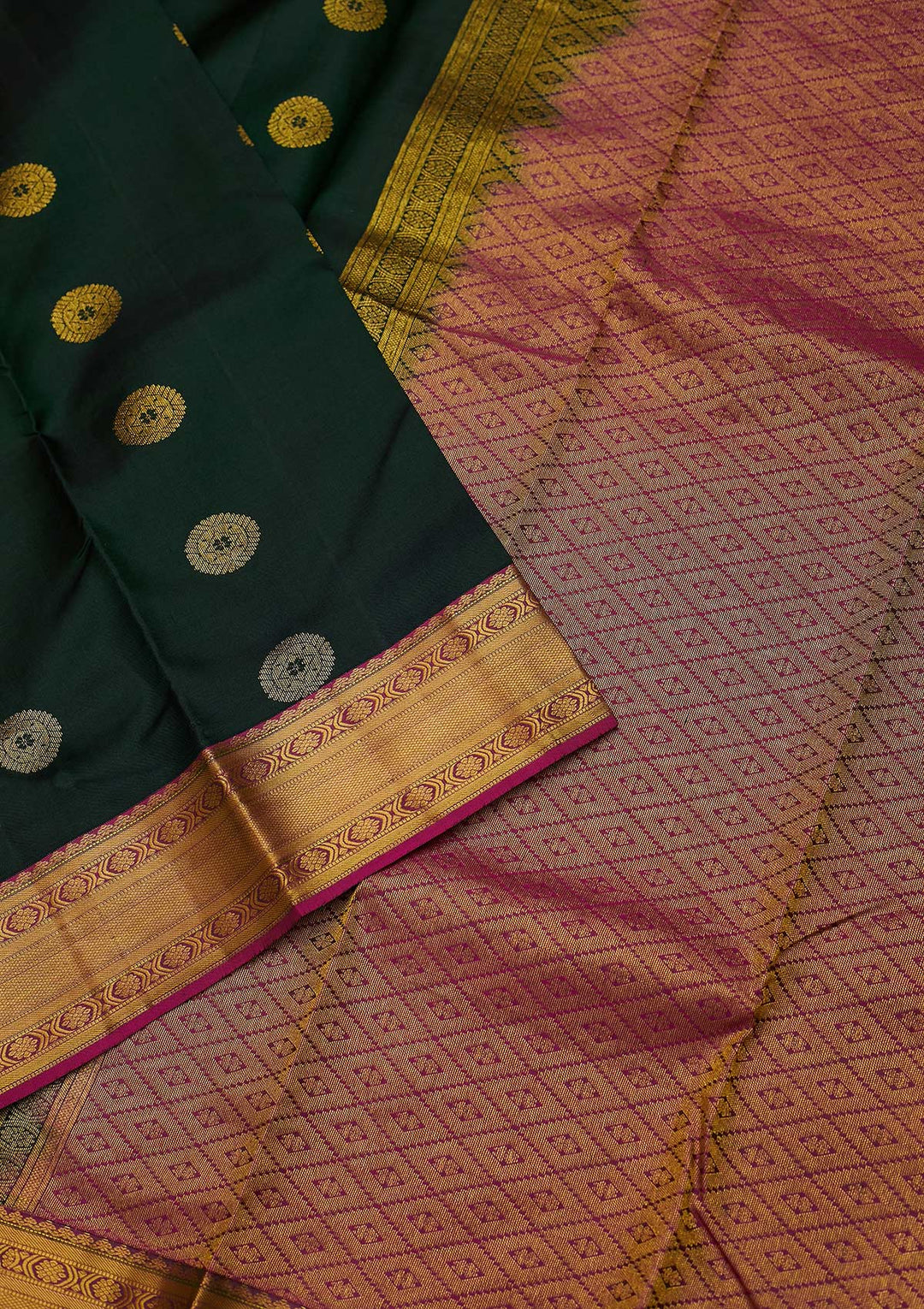 Bottle Green Zariwork Pure Silk Designer Saree - koskii