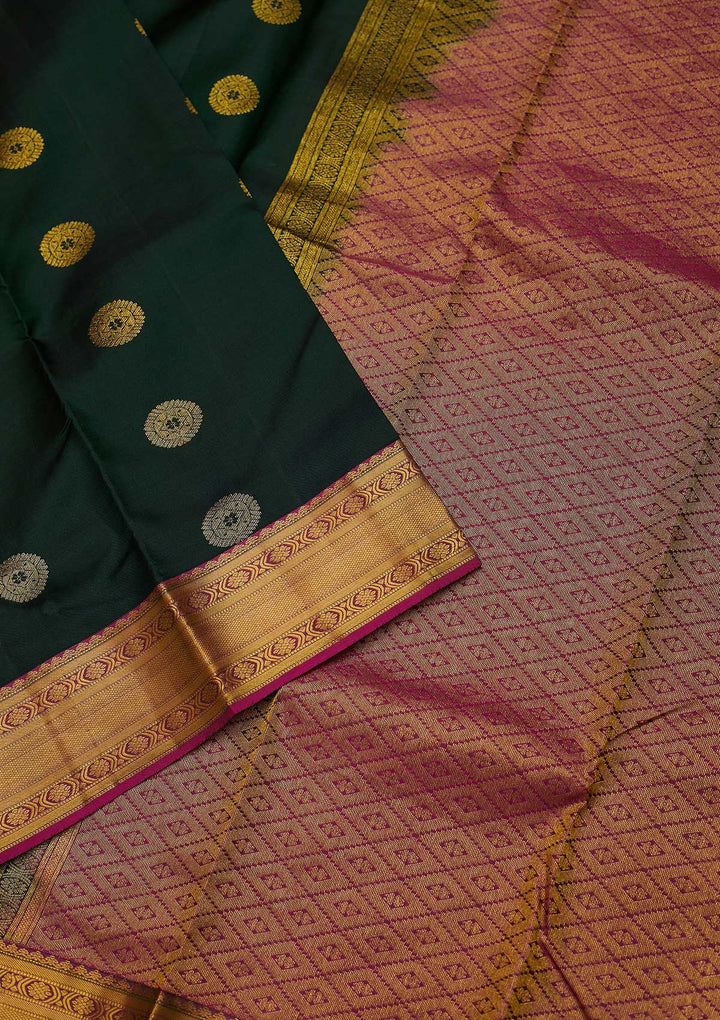 Bottle Green Zariwork Pure Silk Designer Saree - koskii
