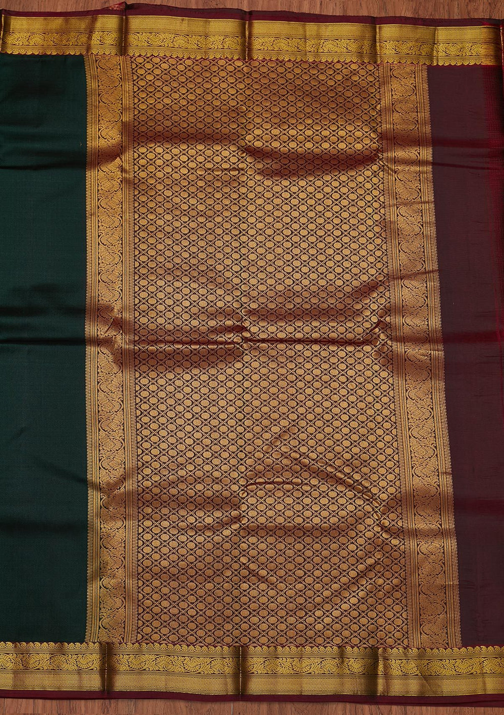 Bottle Green Zariwork Pure Silk Designer Unstitched Saree - Koskii