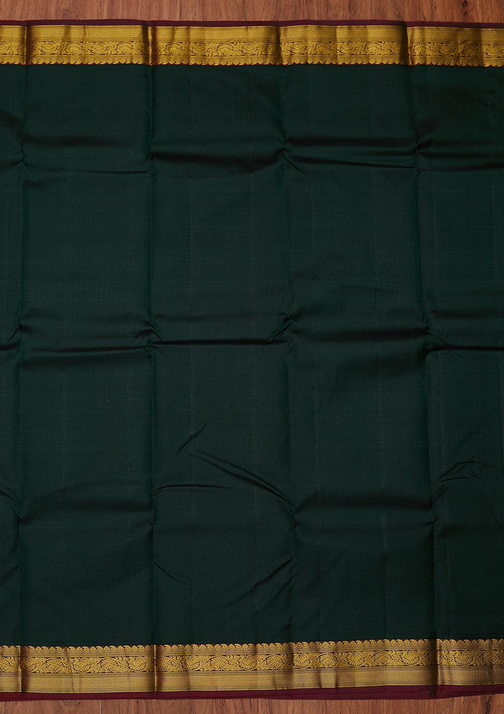 Bottle Green Zariwork Pure Silk Designer Unstitched Saree - Koskii