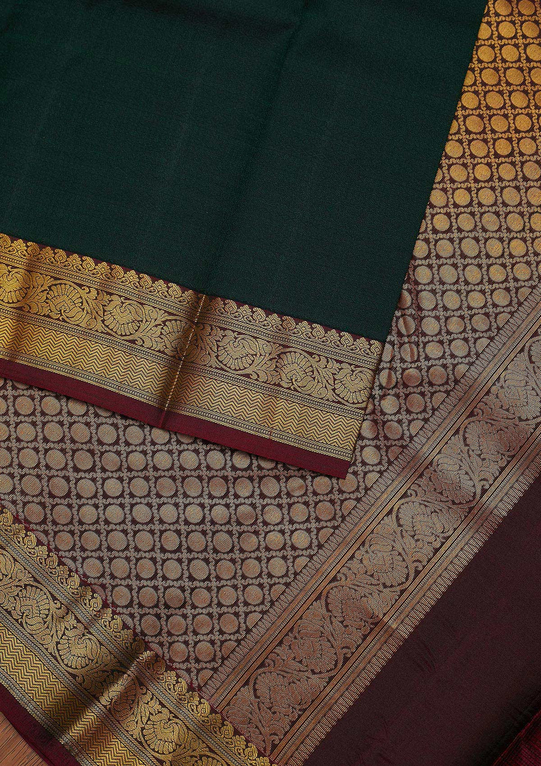 Bottle Green Zariwork Pure Silk Designer Unstitched Saree - Koskii