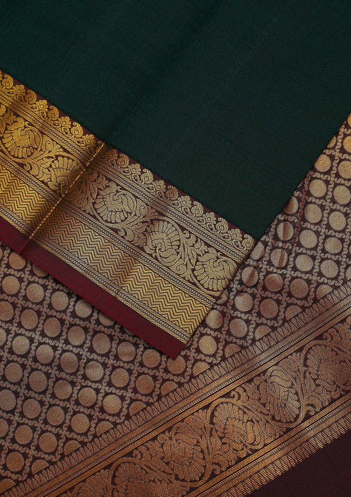 Bottle Green Zariwork Pure Silk Designer Unstitched Saree - Koskii