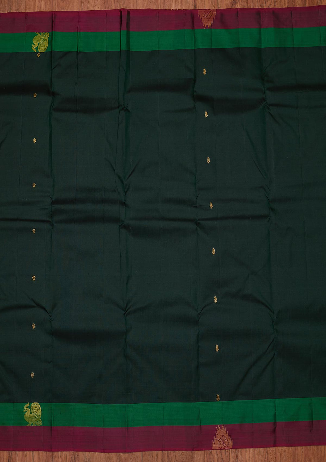 Bottle Green Zariwork Pure Silk Designer Unstitched Saree - Koskii