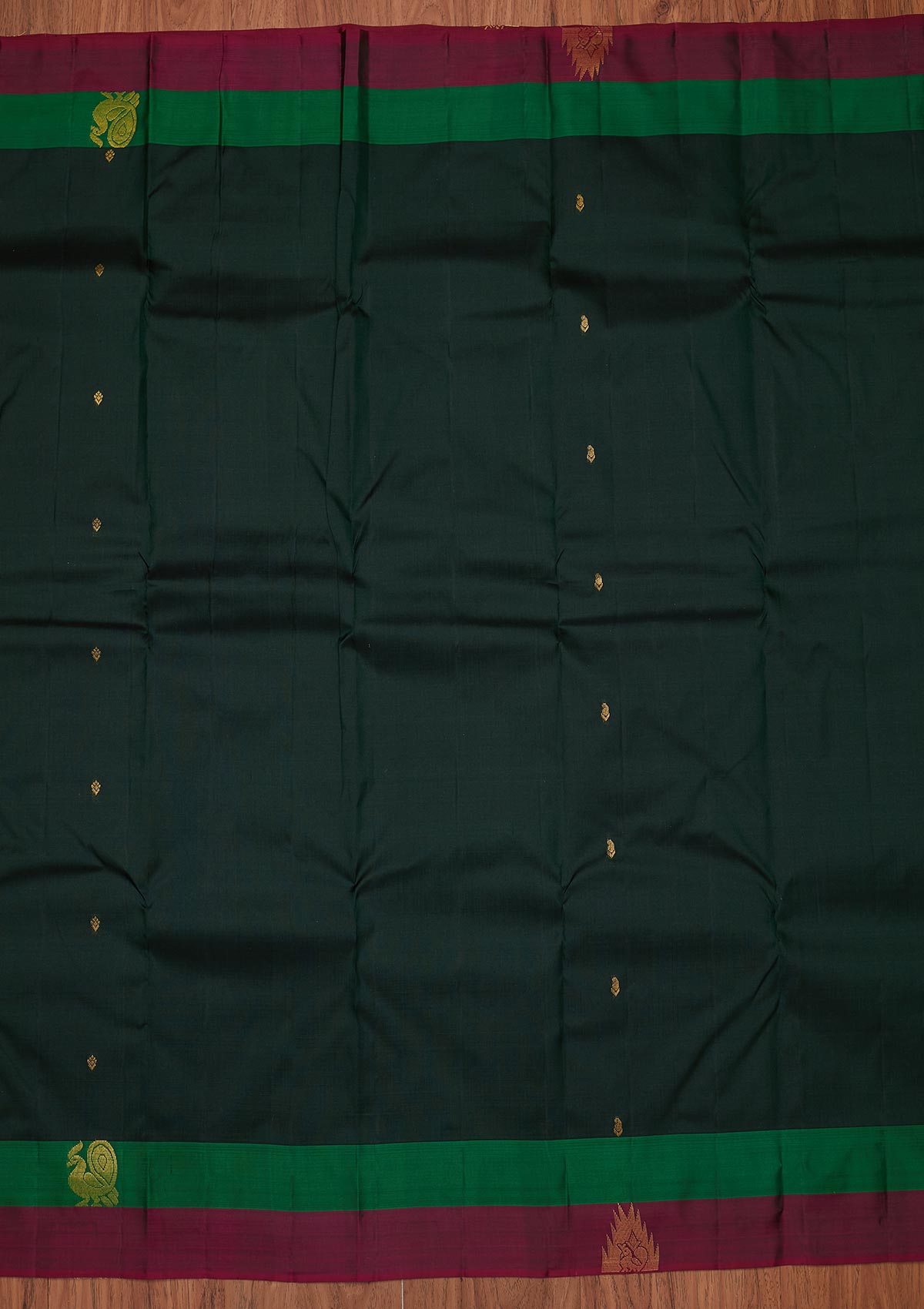 Bottle Green Zariwork Pure Silk Designer Unstitched Saree - Koskii
