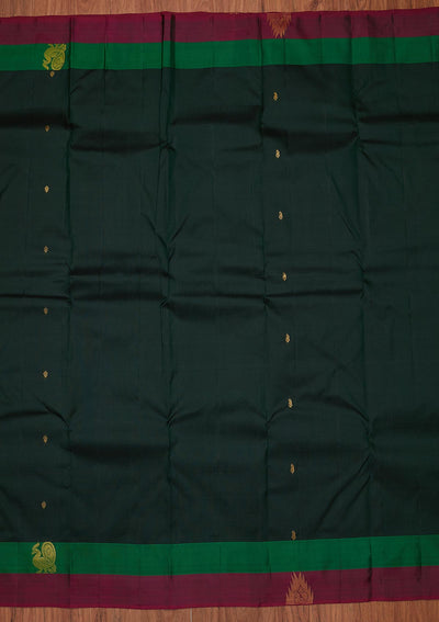 Bottle Green Zariwork Pure Silk Designer Unstitched Saree - Koskii