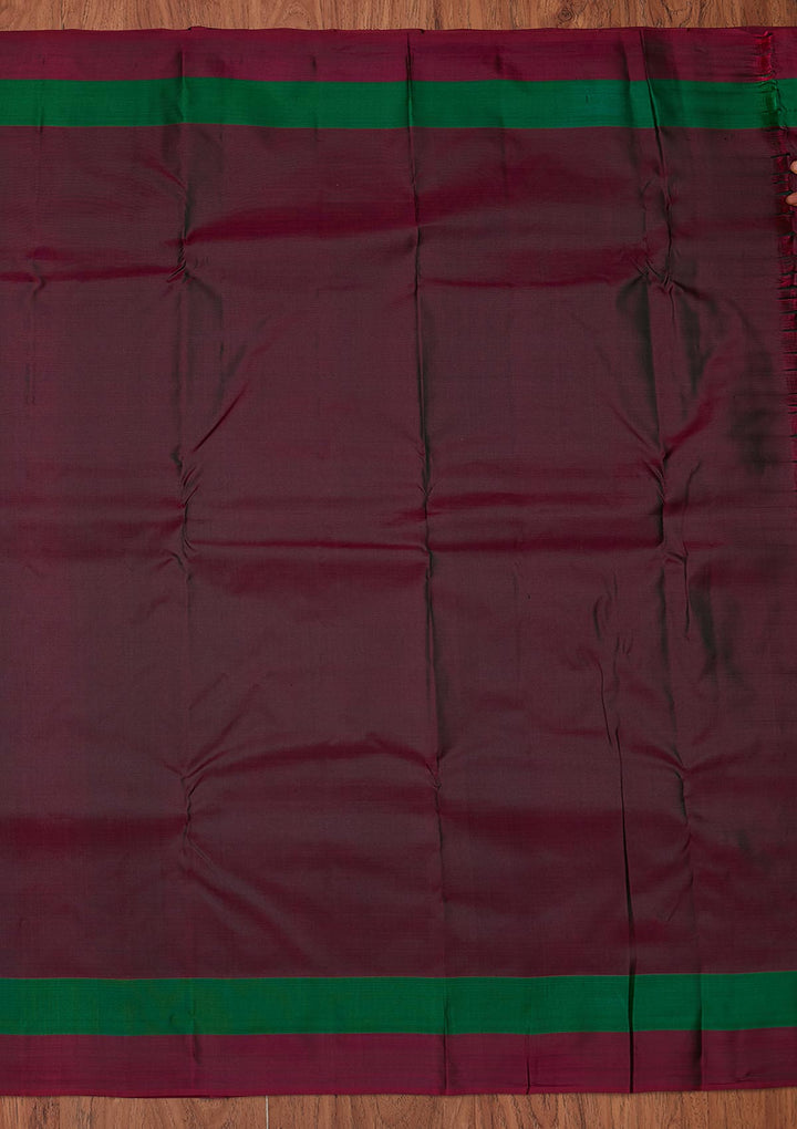 Bottle Green Zariwork Pure Silk Designer Unstitched Saree - Koskii
