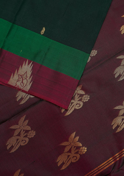 Bottle Green Zariwork Pure Silk Designer Unstitched Saree - Koskii