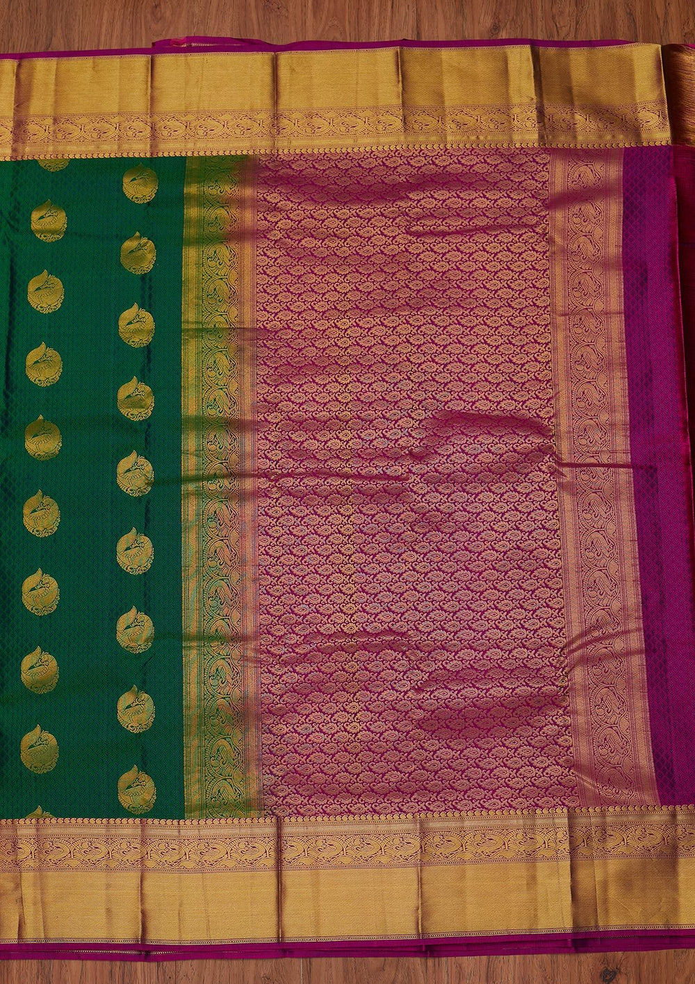 Bottle Green Zariwork Pure Silk Designer Unstitched Saree - Koskii