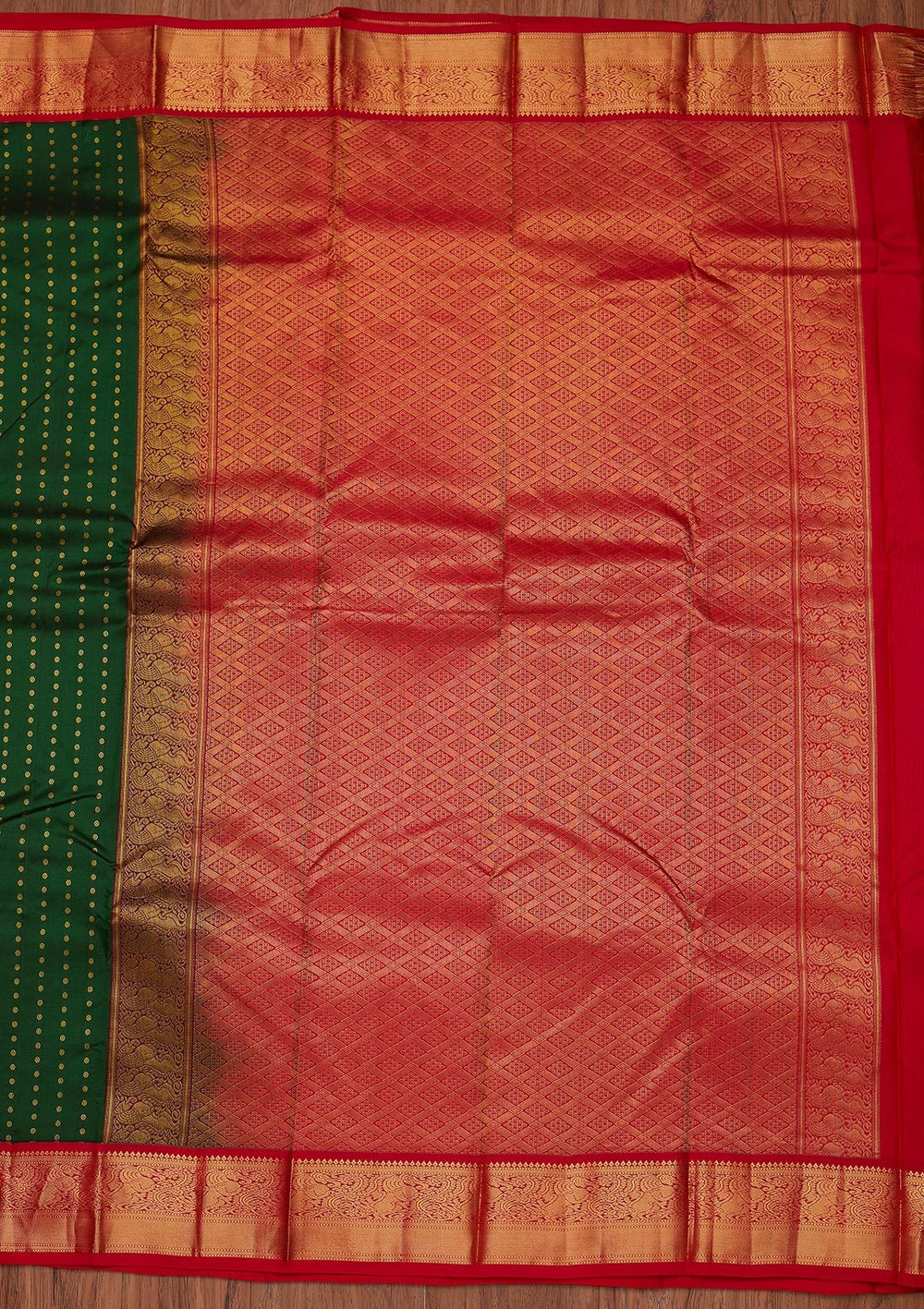 Bottle Green Zariwork Pure Silk Designer Unstitched Saree - Koskii