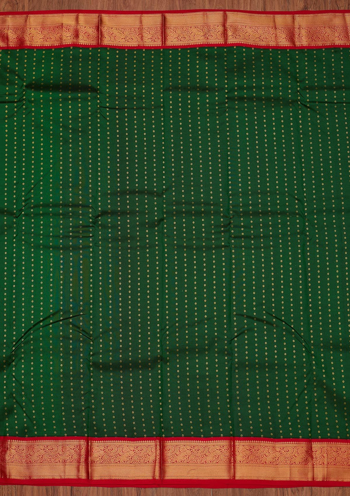Bottle Green Zariwork Pure Silk Designer Unstitched Saree - Koskii