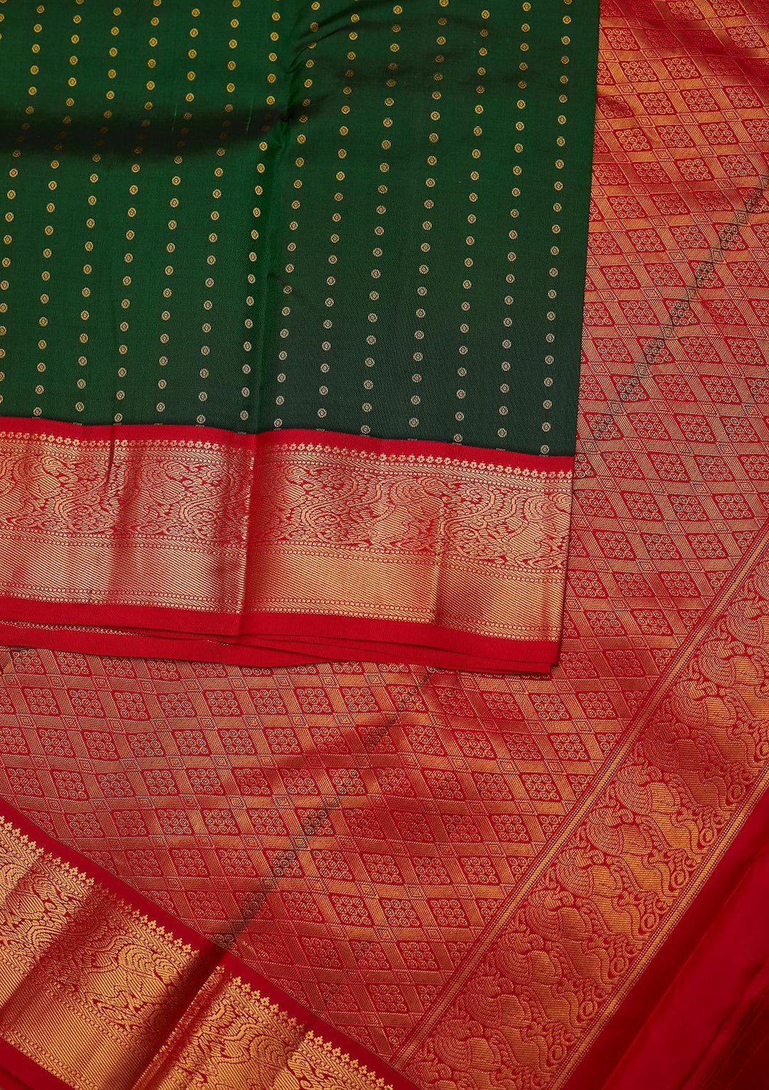 Bottle Green Zariwork Pure Silk Designer Unstitched Saree - Koskii