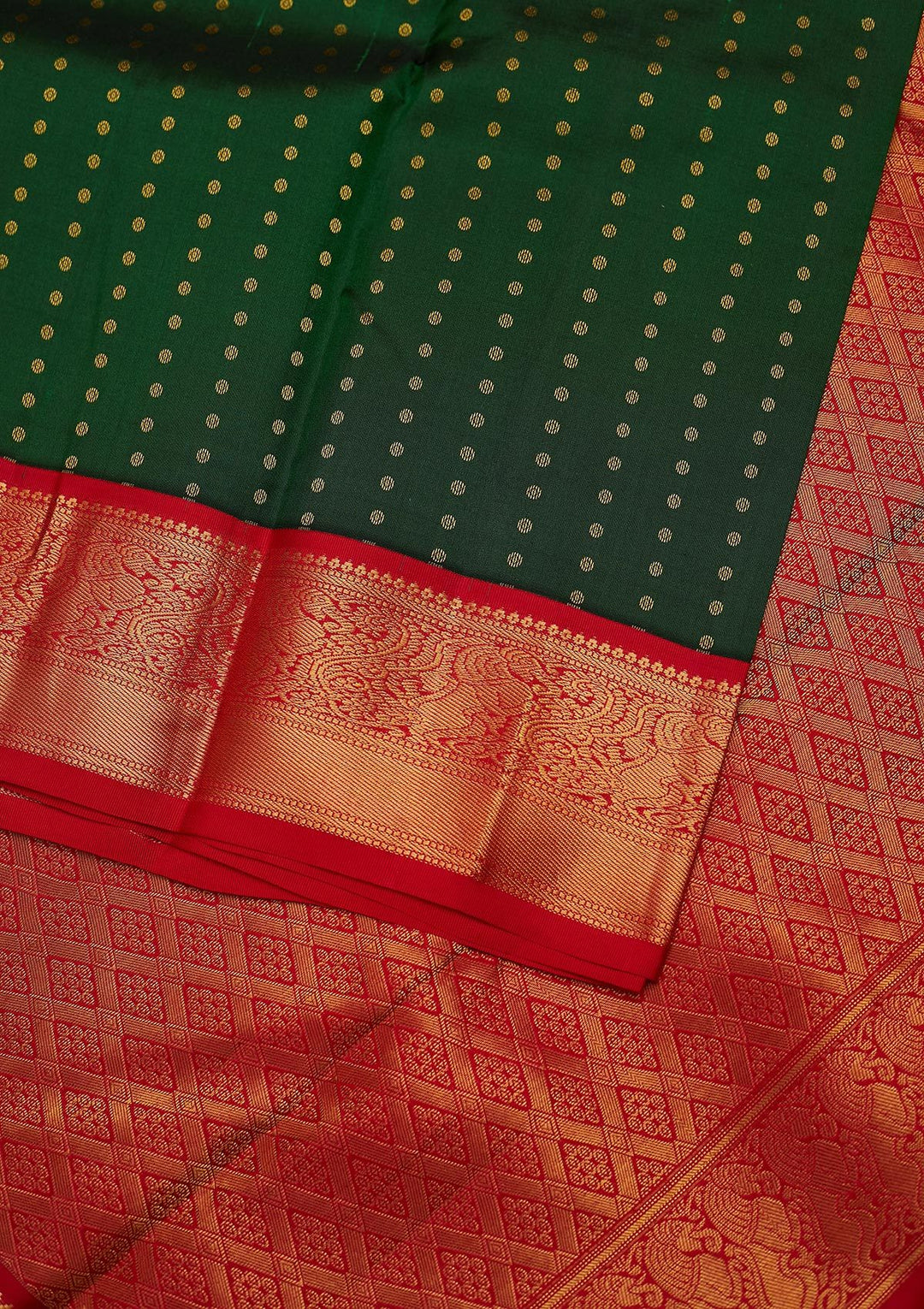 Bottle Green Zariwork Pure Silk Designer Unstitched Saree - Koskii
