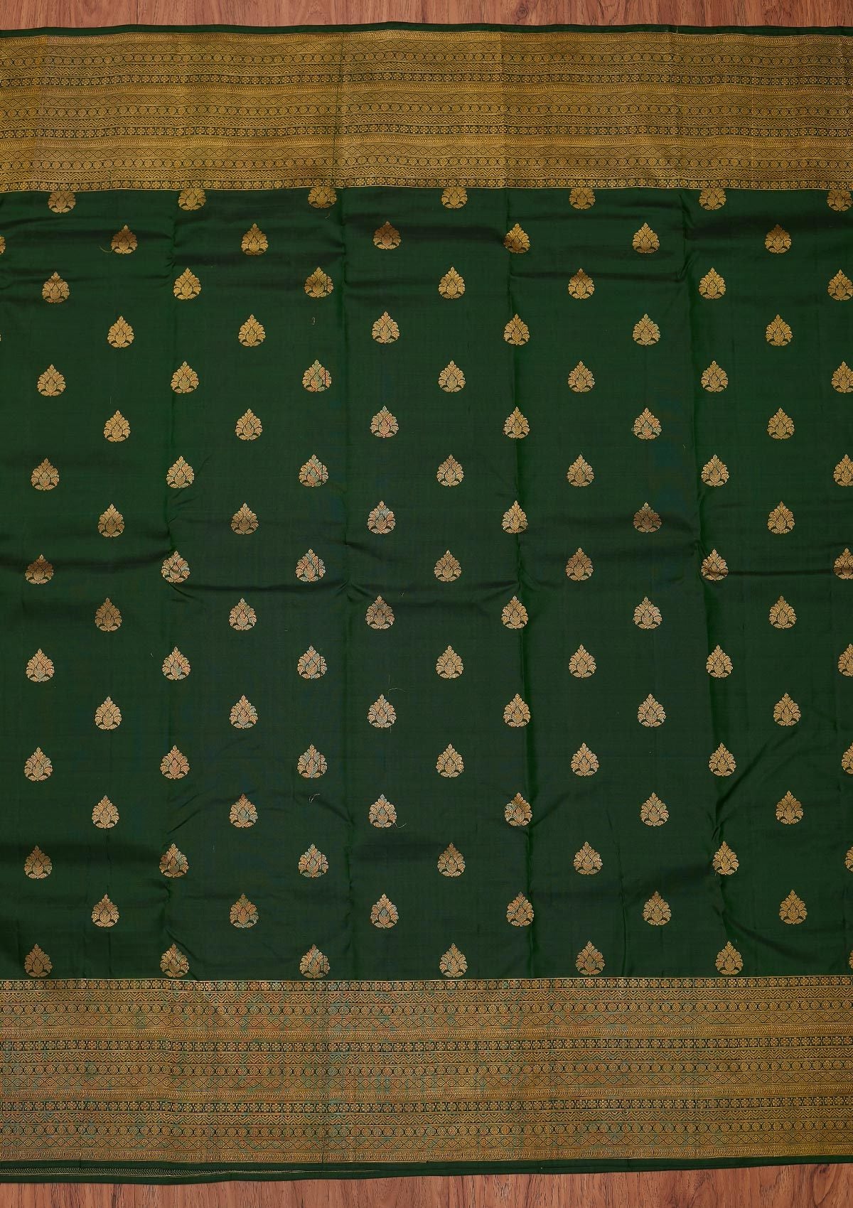 Bottle Green Zariwork Pure Silk Designer Unstitched Saree - Koskii