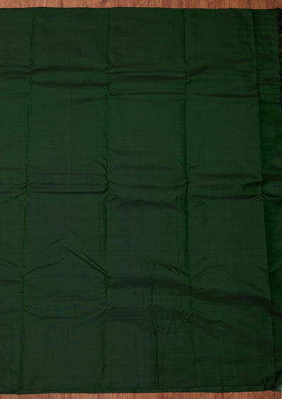 Bottle Green Zariwork Pure Silk Designer Unstitched Saree - Koskii