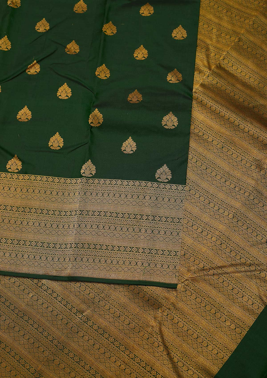 Bottle Green Zariwork Pure Silk Designer Unstitched Saree - Koskii