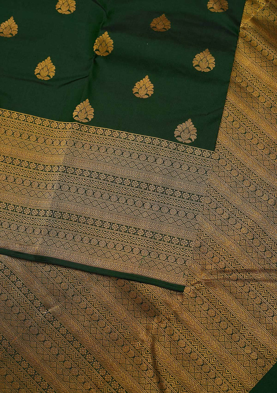 Bottle Green Zariwork Pure Silk Designer Unstitched Saree - Koskii