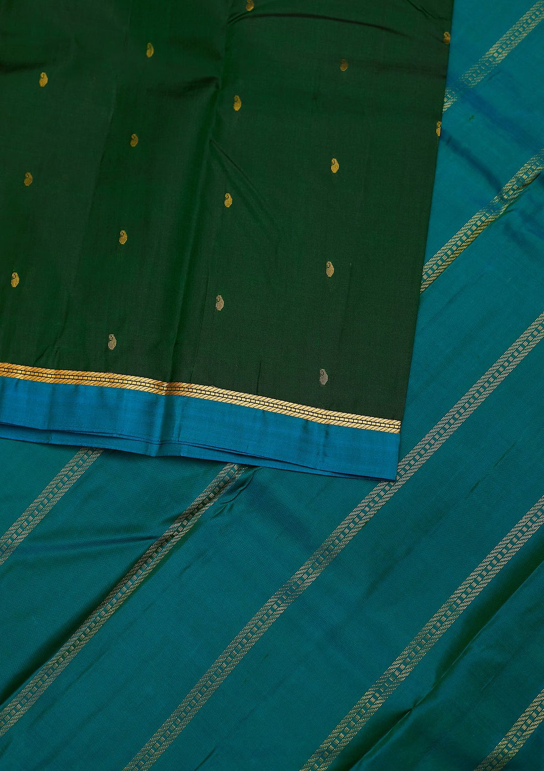 Bottle Green Zariwork Pure Silk Designer Unstitched Saree - Koskii