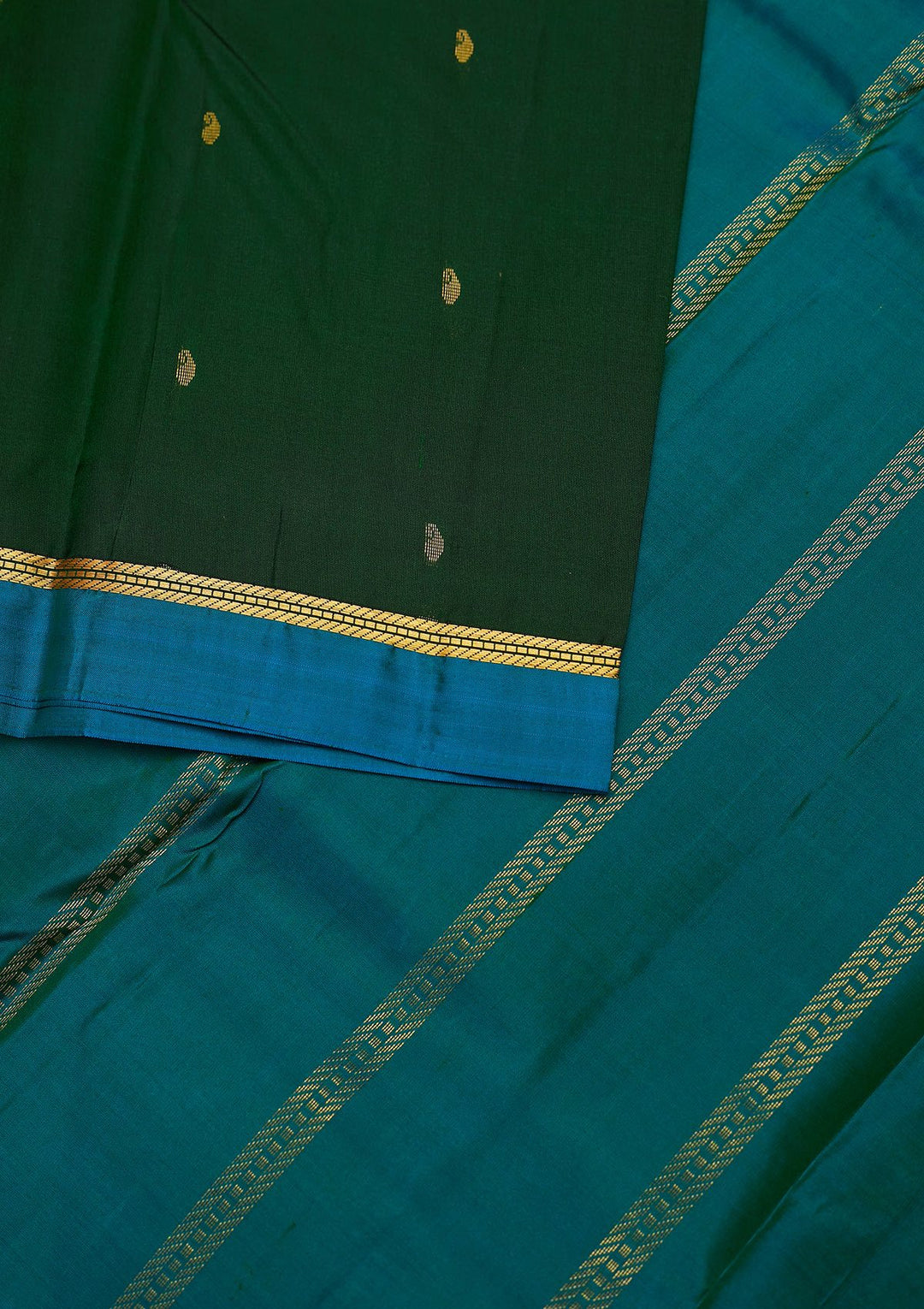 Bottle Green Zariwork Pure Silk Designer Unstitched Saree - Koskii