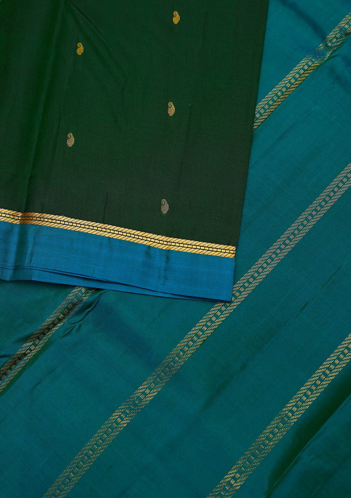 Bottle Green Zariwork Pure Silk Designer Unstitched Saree - Koskii