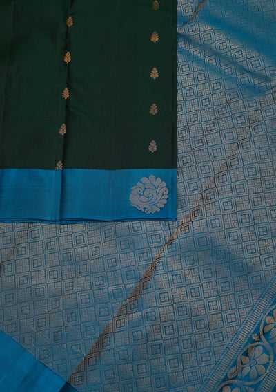 Bottle Green Zariwork Pure Silk Designer Unstitched Saree - Koskii