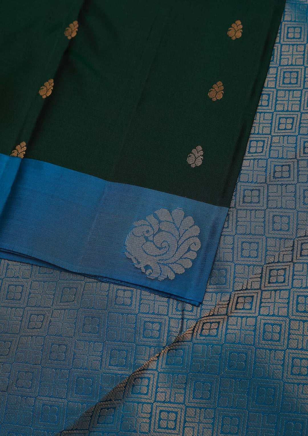 Bottle Green Zariwork Pure Silk Designer Unstitched Saree - Koskii