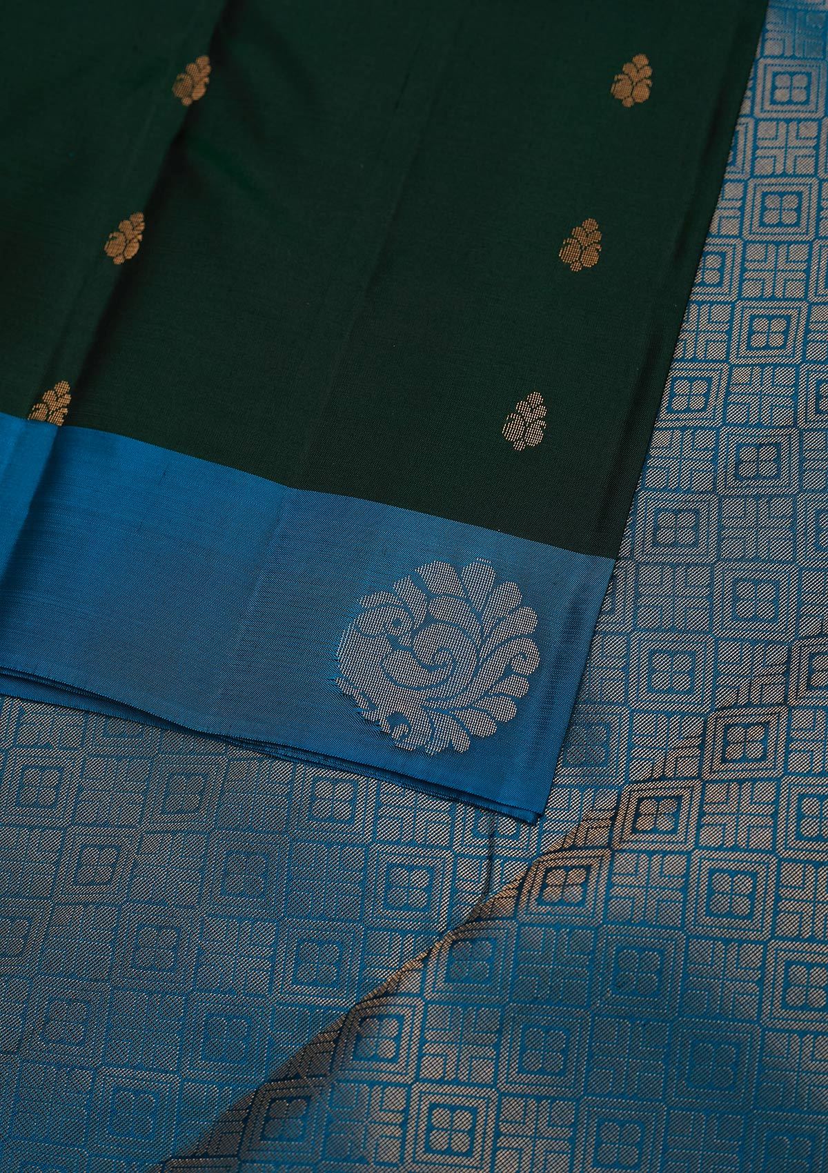 Bottle Green Zariwork Pure Silk Designer Unstitched Saree - Koskii