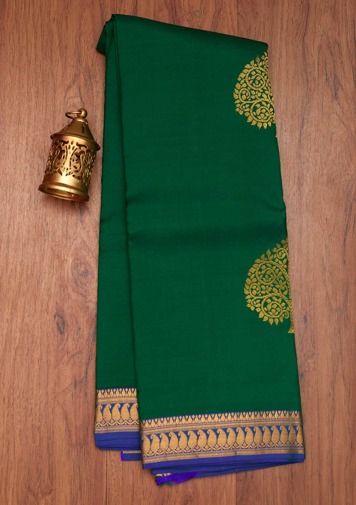 Bottle Green Zariwork Pure Silk Saree- Koskii