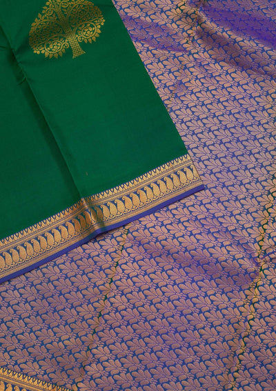 Bottle Green Zariwork Pure Silk Saree - Koskii