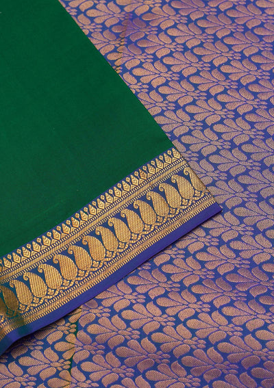 Bottle Green Zariwork Pure Silk Saree - Koskii