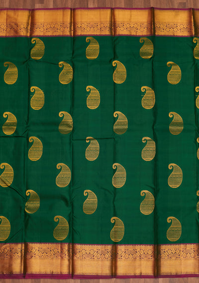 Bottle Green Zariwork Pure Silk Saree - Koskii