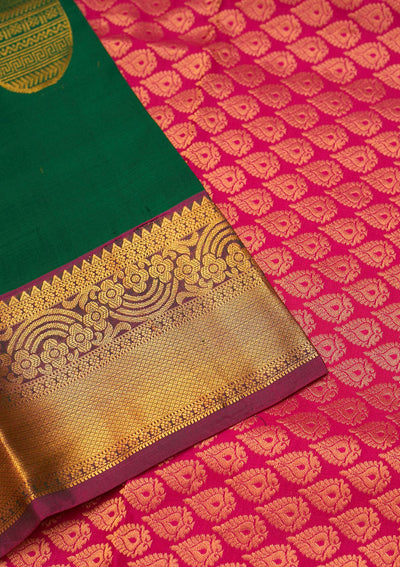 Bottle Green Zariwork Pure Silk Saree - Koskii