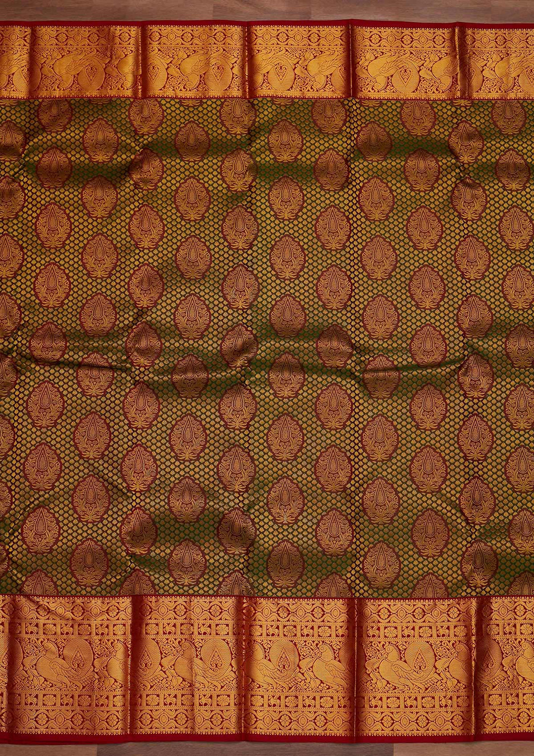 Bottle Green Zariwork Pure Silk Designer Saree - Koskii