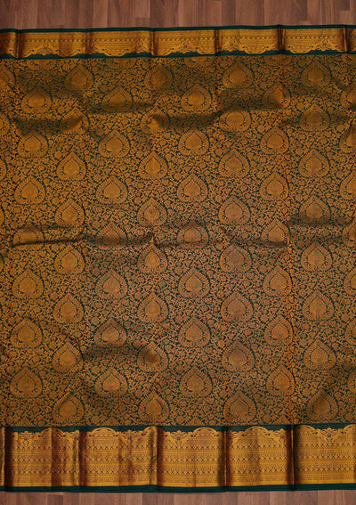 Bottle Green Zariwork Pure Silk Saree - Koskii