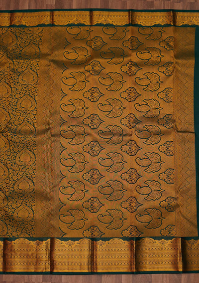 Bottle Green Zariwork Pure Silk Saree - Koskii