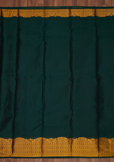 Bottle Green Zariwork Pure Silk Saree - Koskii