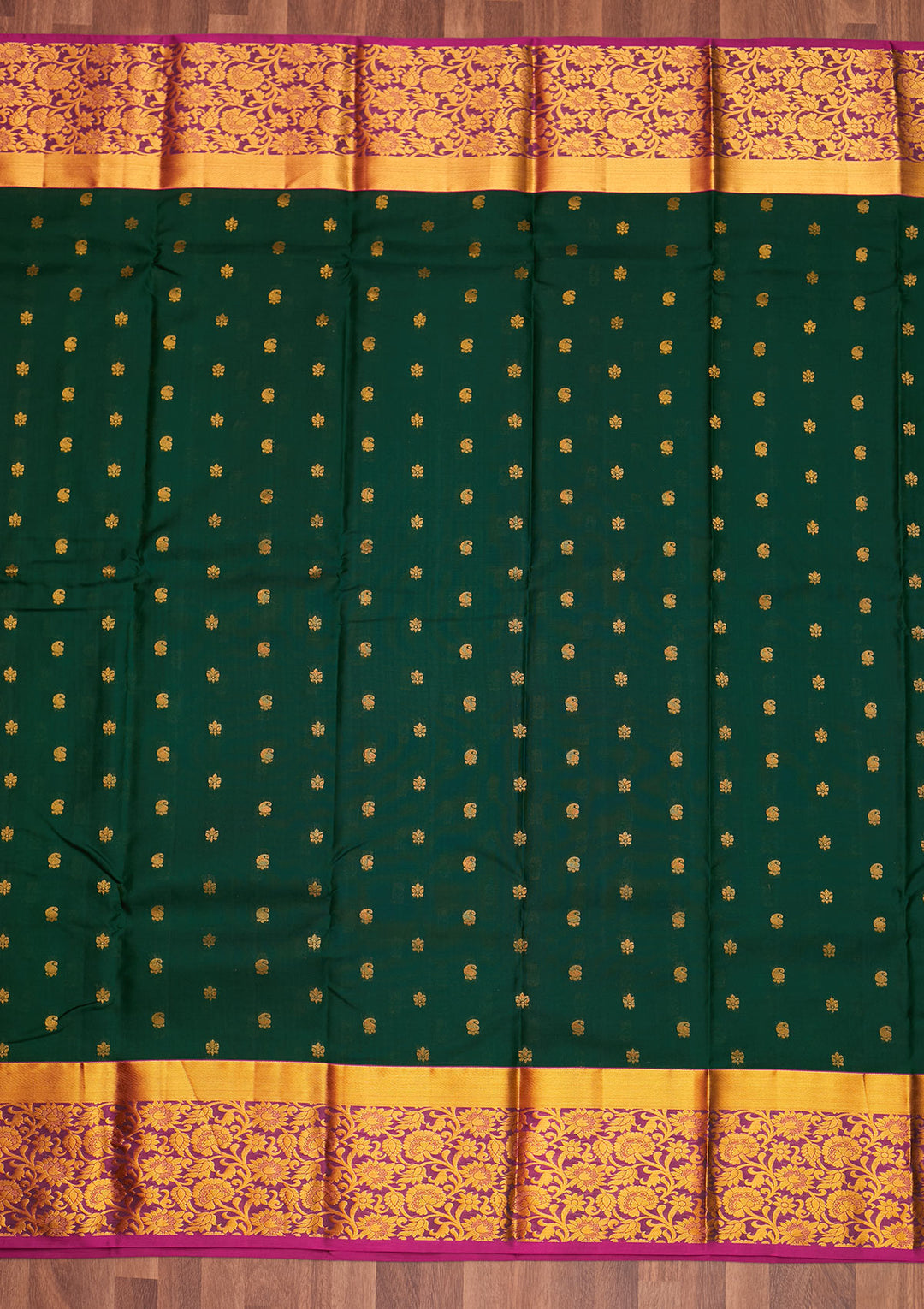 Bottle Green Zariwork Pure Silk Saree - Koskii