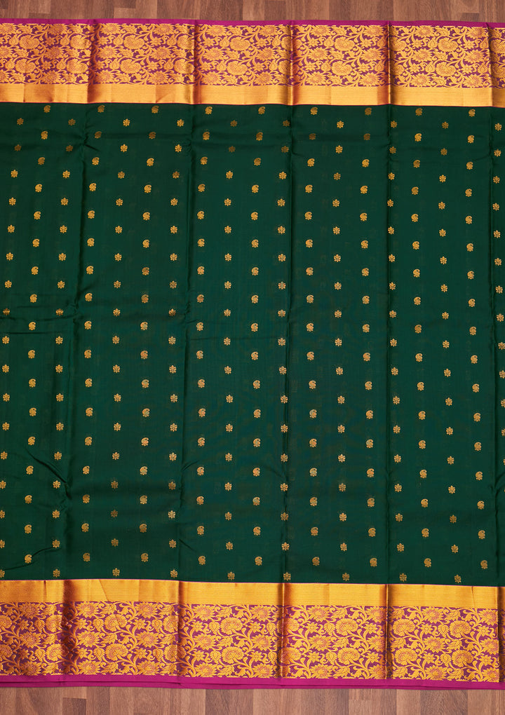 Bottle Green Zariwork Pure Silk Saree - Koskii