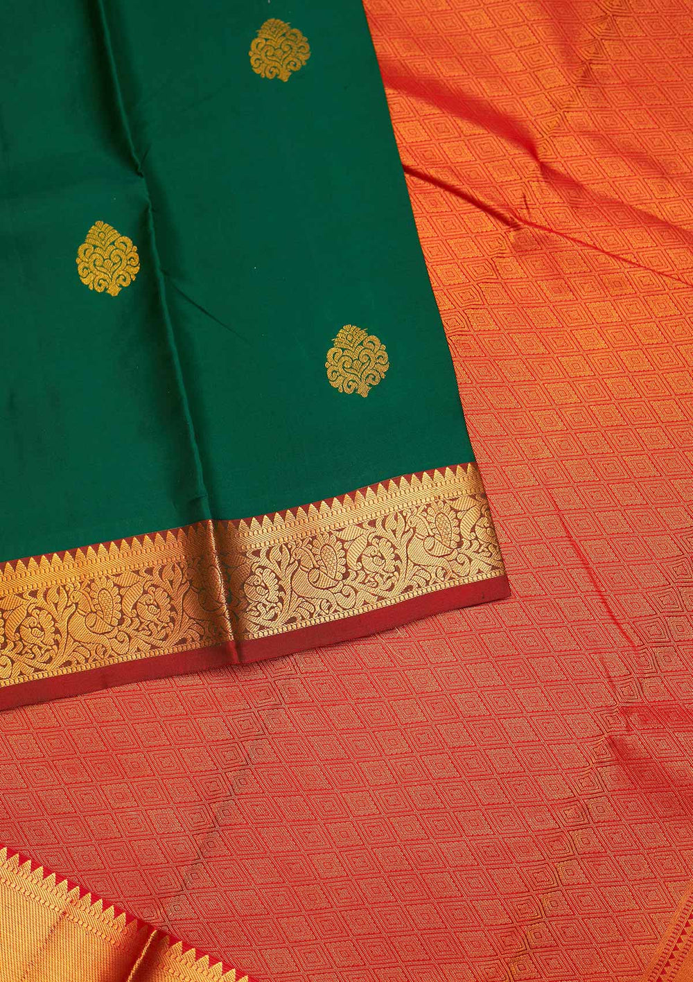 Bottle Green Zariwork Pure Silk Saree - Koskii