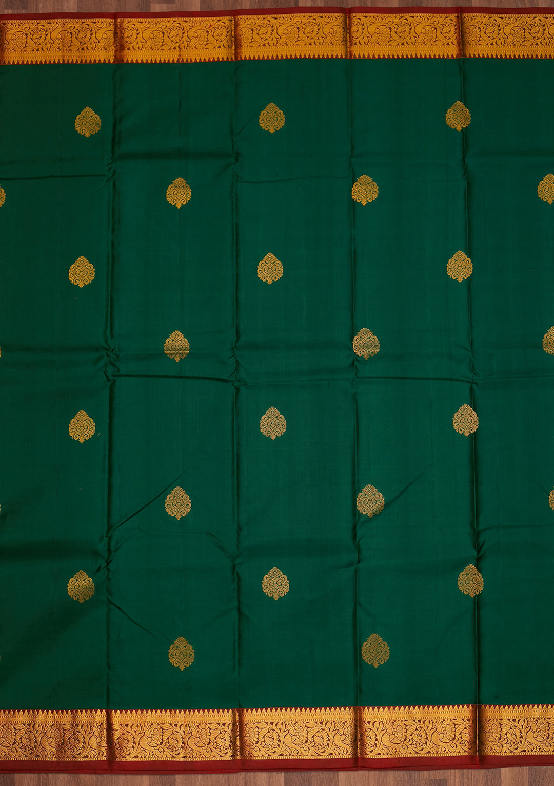 Bottle Green Zariwork Pure Silk Saree - Koskii