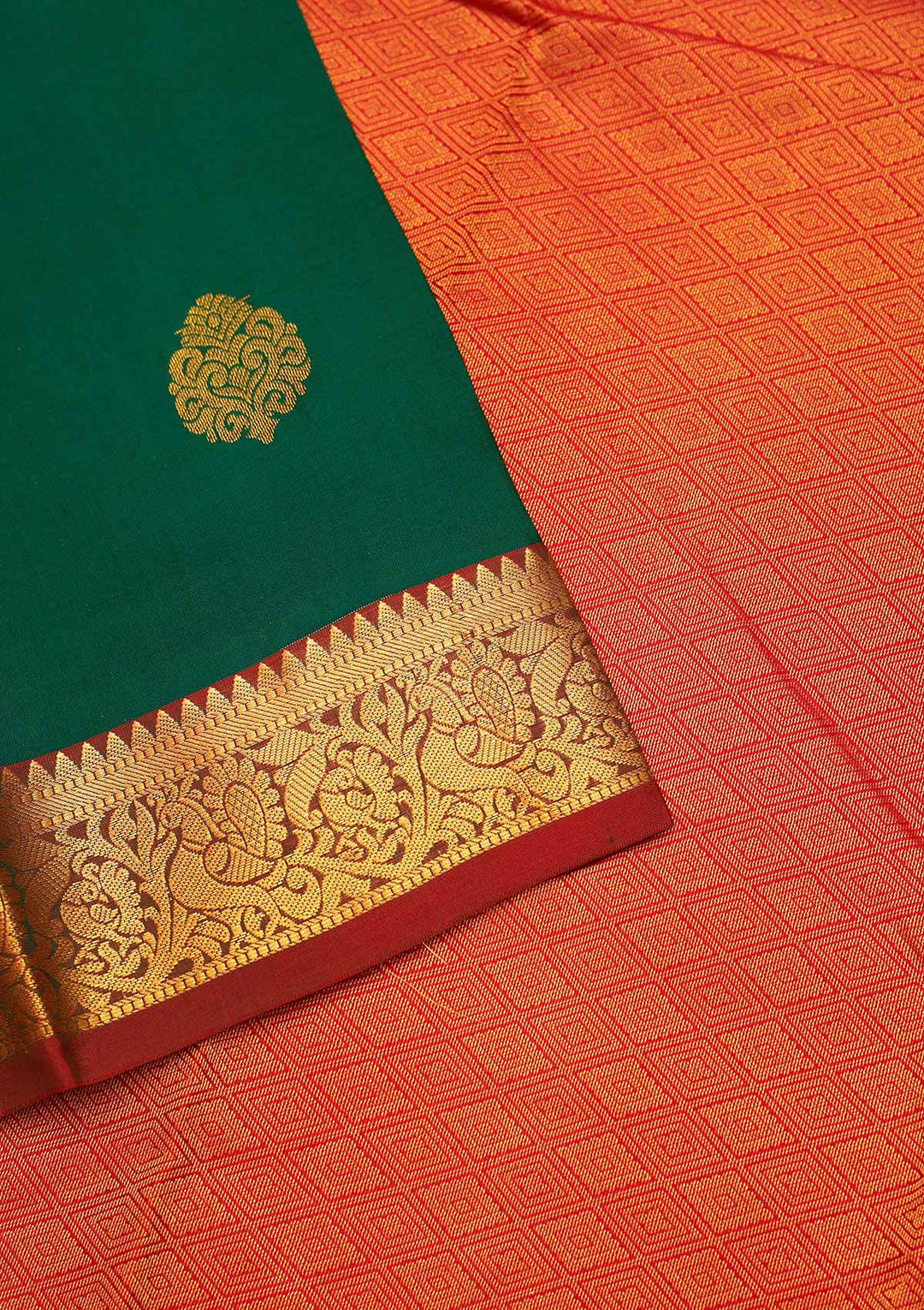 Bottle Green Zariwork Pure Silk Saree - Koskii