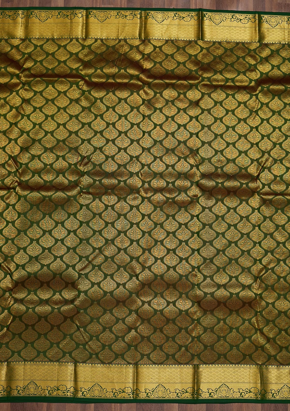 Bottle Green Zariwork Pure Silk Saree-Koskii