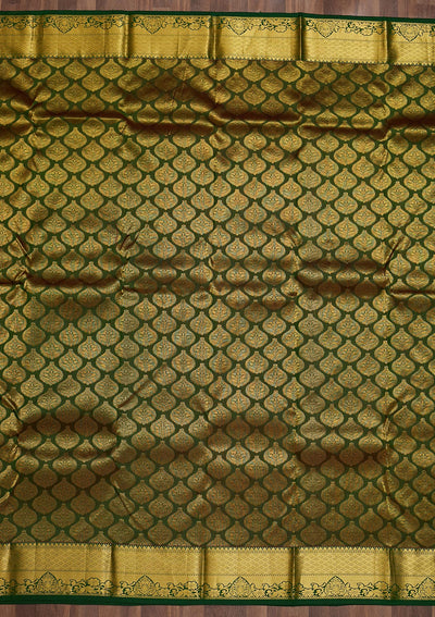 Bottle Green Zariwork Pure Silk Saree-Koskii