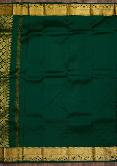 Bottle Green Zariwork Pure Silk Saree-Koskii