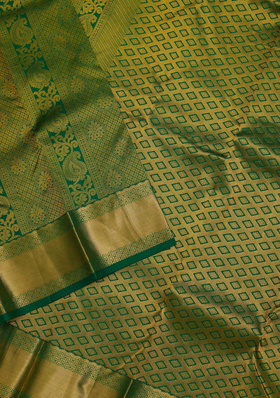 Bottle Green Zariwork Pure Silk Saree-Koskii