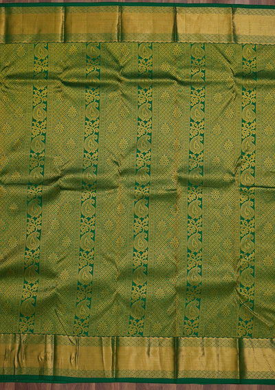 Bottle Green Zariwork Pure Silk Saree-Koskii