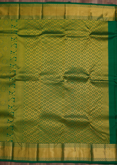 Bottle Green Zariwork Pure Silk Saree-Koskii