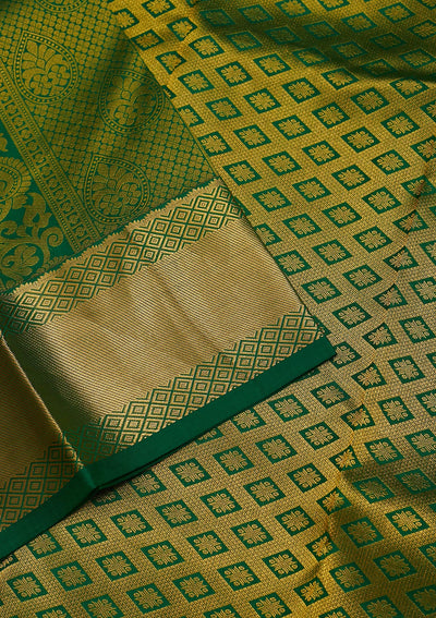 Bottle Green Zariwork Pure Silk Saree-Koskii